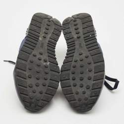 Pre Owned Tod's Black/Blue Leather and Neoprene Low Top Sneakers Size 44.5