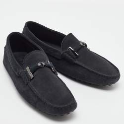 Pre Owned Tod's Midnight Blue Suede Slip On Loafers Size 38.5