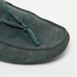 Pre Owned Tod's Dark Green Suede Bow Slip On Loafers Size 44.5
