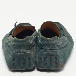 Pre Owned Tod's Dark Green Suede Bow Slip On Loafers Size 44.5