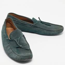 Pre Owned Tod's Dark Green Suede Bow Slip On Loafers Size 44.5