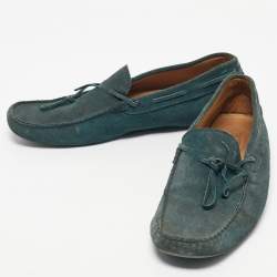 Pre Owned Tod's Dark Green Suede Bow Slip On Loafers Size 44.5