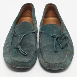 Pre Owned Tod's Dark Green Suede Bow Slip On Loafers Size 44.5