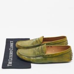 Pre Owned Tod's Light Green Leather Penny Slip On Loafers Size 44.5