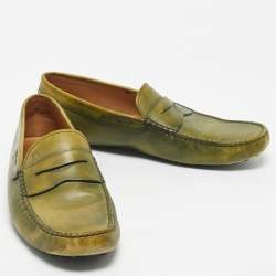 Pre Owned Tod's Light Green Leather Penny Slip On Loafers Size 44.5