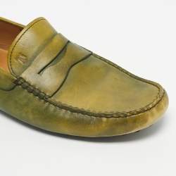 Pre Owned Tod's Light Green Leather Penny Slip On Loafers Size 44.5
