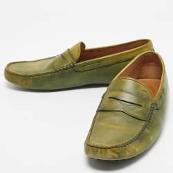 Pre Owned Tod's Light Green Leather Penny Slip On Loafers Size 44.5