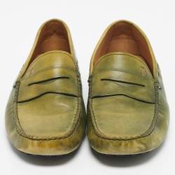 Pre Owned Tod's Light Green Leather Penny Slip On Loafers Size 44.5