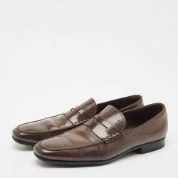 Pre Owned Tod's Dark Brown Leather Penny Slip On Loafers Size 47.5
