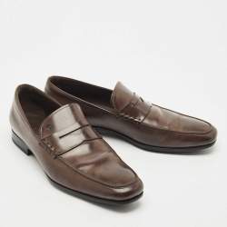 Pre Owned Tod's Dark Brown Leather Penny Slip On Loafers Size 47.5