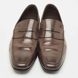 Pre Owned Tod's Dark Brown Leather Penny Slip On Loafers Size 47.5