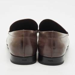 Pre Owned Tod's Dark Brown Leather Penny Slip On Loafers Size 47.5