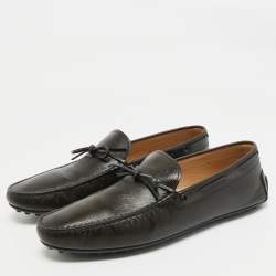 Pre Owned Tod's Dark Brown Leather Laccetto City Gommino Loafers Size 47