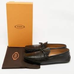 Pre Owned Tod's Dark Brown Leather Laccetto City Gommino Loafers Size 47
