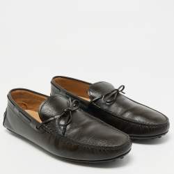 Pre Owned Tod's Dark Brown Leather Laccetto City Gommino Loafers Size 47