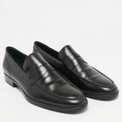 Pre Owned Tod's Black Leather Slip On Penny Loafers Size 45.5
