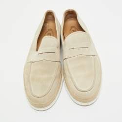 Pre Owned Tod's Light Grey Suede Slip On Loafers Size 42.5