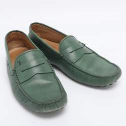 Pre Owned Tod's Green Leather Gommino Loafers Size 39.5