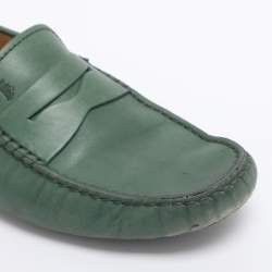 Pre Owned Tod's Green Leather Gommino Loafers Size 39.5
