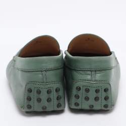 Pre Owned Tod's Green Leather Gommino Loafers Size 39.5