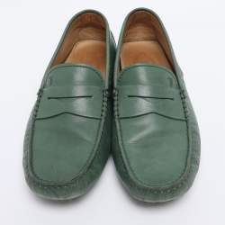Pre Owned Tod's Green Leather Gommino Loafers Size 39.5