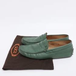Pre Owned Tod's Green Leather Gommino Loafers Size 39.5