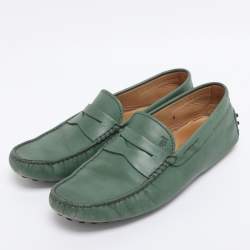 Pre Owned Tod's Green Leather Gommino Loafers Size 39.5