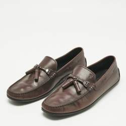 Pre Owned Tod's Brown Leather Double T Slip On Loafers Size 44.5