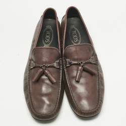 Pre Owned Tod's Brown Leather Double T Slip On Loafers Size 44.5