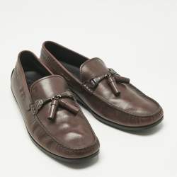 Pre Owned Tod's Brown Leather Double T Slip On Loafers Size 44.5