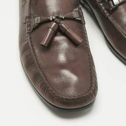 Pre Owned Tod's Brown Leather Double T Slip On Loafers Size 44.5