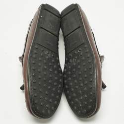 Pre Owned Tod's Brown Leather Double T Slip On Loafers Size 44.5