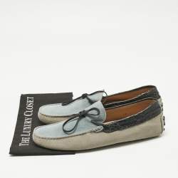 Pre Owned Tod's Tricolor Crocodile Leather and Suede Loafers Size 44.5