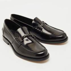 Pre Owned Tod's Black Leather Penny Slip On Loafers Size 42