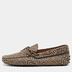 Pre Owned Tod's Beige/Dark Grey Printed Leather Bow Loafers Size 41.5