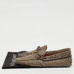 Pre Owned Tod's Beige/Dark Grey Printed Leather Bow Loafers Size 41.5