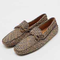 Pre Owned Tod's Beige/Dark Grey Printed Leather Bow Loafers Size 41.5