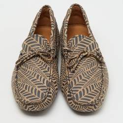 Pre Owned Tod's Beige/Dark Grey Printed Leather Bow Loafers Size 41.5