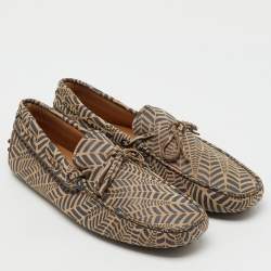 Pre Owned Tod's Beige/Dark Grey Printed Leather Bow Loafers Size 41.5