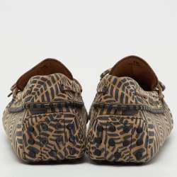 Pre Owned Tod's Beige/Dark Grey Printed Leather Bow Loafers Size 41.5