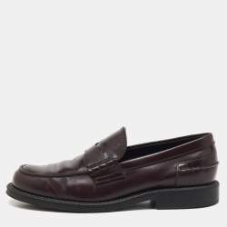 Pre Owned Tod's Dark Burgundy Leather Slip On Loafers Size 41.5
