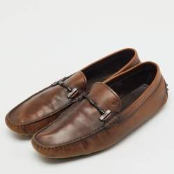 Pre Owned Tod's Dark Brown Leather Slip On Driving Loafers Size 45