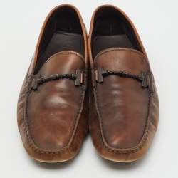 Pre Owned Tod's Dark Brown Leather Slip On Driving Loafers Size 45