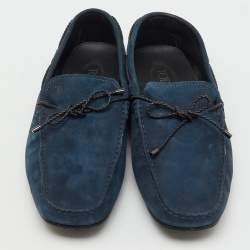 Pre Owned Tod's Navy Blue Nubuck Leather Slip On Loafers Size 45