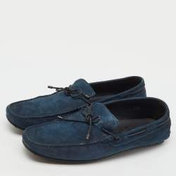 Pre Owned Tod's Navy Blue Nubuck Leather Slip On Loafers Size 45