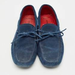 Pre Owned Tod's Blue Suede Bow Slip On Loafers Size 42
