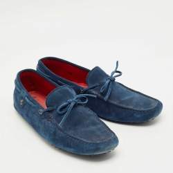 Pre Owned Tod's Blue Suede Bow Slip On Loafers Size 42