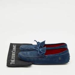 Pre Owned Tod's Blue Suede Bow Slip On Loafers Size 42