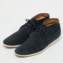 Pre Owned Tod's Deep Blue Suede Lace Up Ankle Boots Size 42