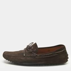 Pre Owned Tod's Brown Suede City Gommino Bow Loafers Size 45